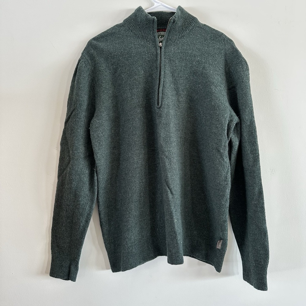 Men's Woolrich Pullover Sweater 100% Wool Green XL 1/4 Zip‎ READ